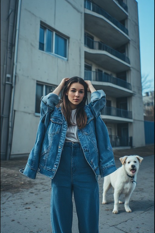Denim Jacket Pose Apartment Block