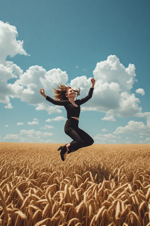 Jumping High Golden Wheat Field
