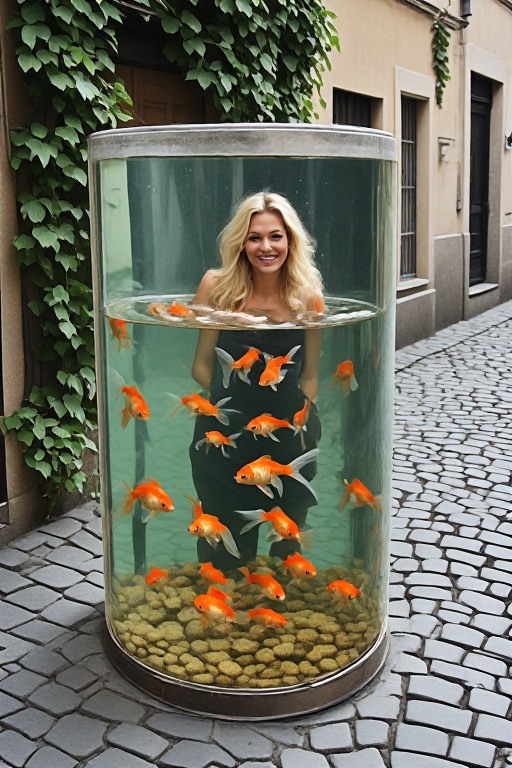 Living Art Woman Giant Goldfish